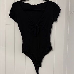 Black Tie-Front Top Bodysuit